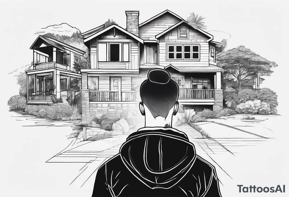 Person outline made out of homes tattoo idea