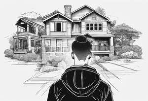 Person outline made out of homes tattoo idea