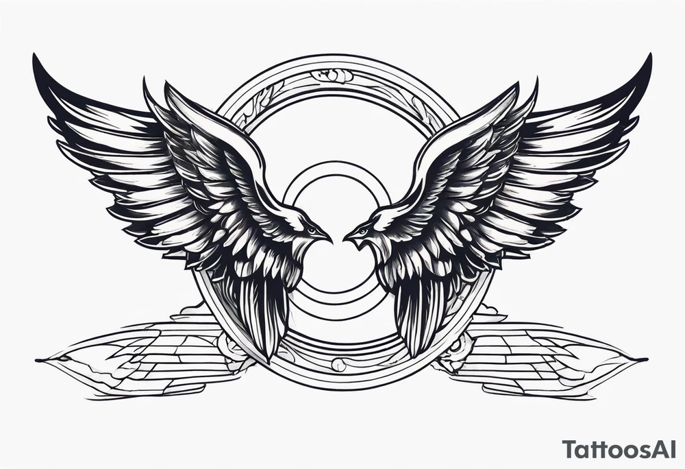 a pair of wings with a halo above them tattoo idea