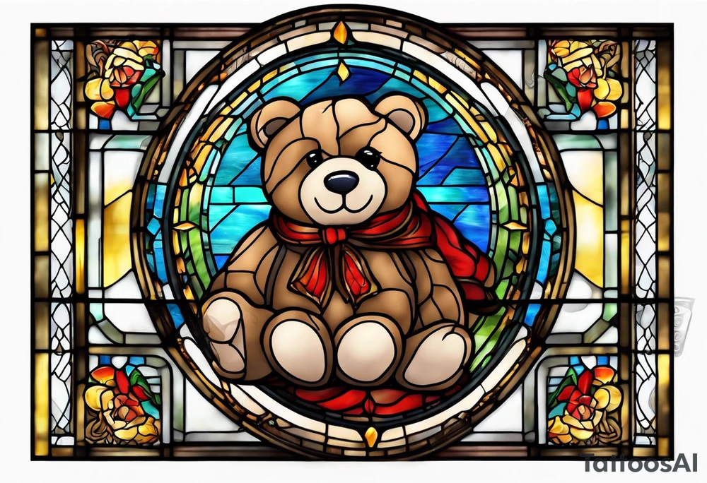 Teddy bear stained glass tattoo idea