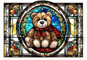 Teddy bear stained glass tattoo idea