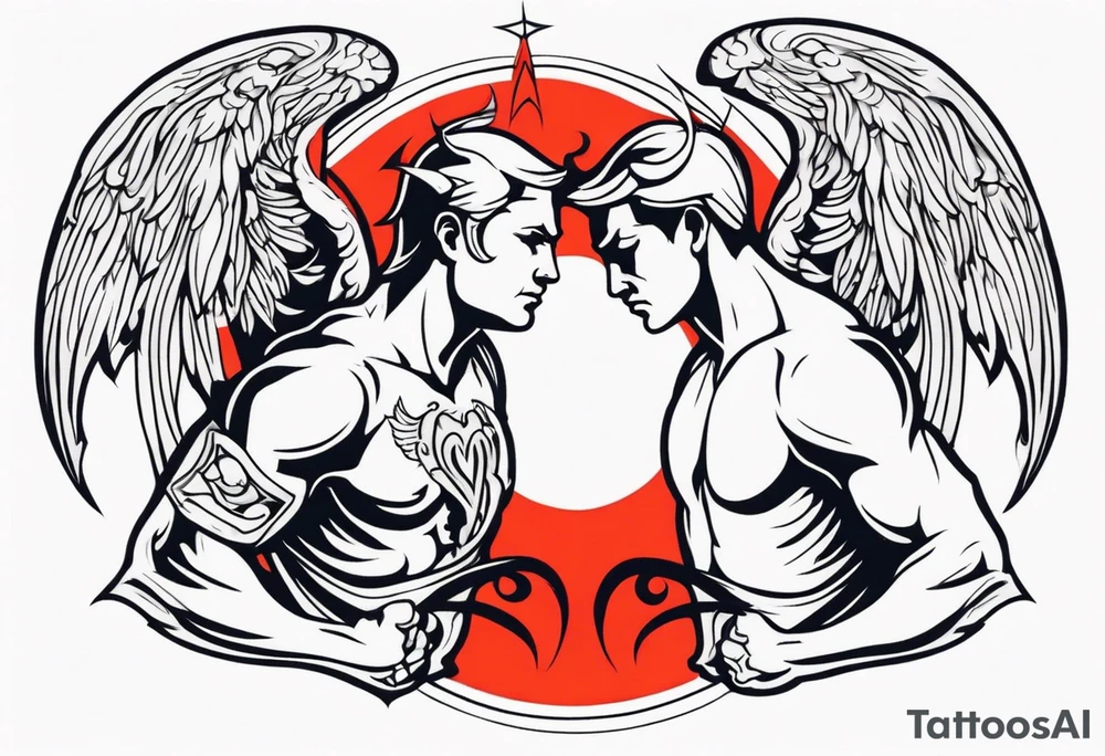 Angel and  Devil fighting back tattoo design tattoo idea