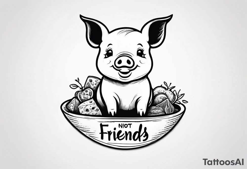 cute pig or piglet.
with text: "friends not food" tattoo idea