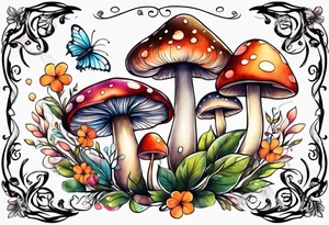 Flower and mushroom pattern tattoo idea