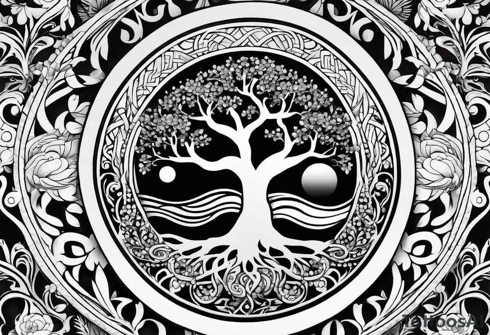 tree of life and yin and yang tattoo idea