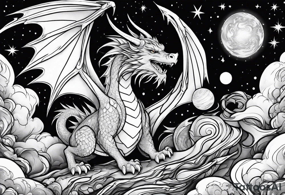 Wizard dragon in space planets tattoo idea