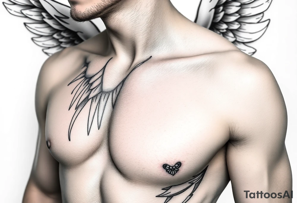 Close up pose of sexy angel with exposed bust tattoo idea