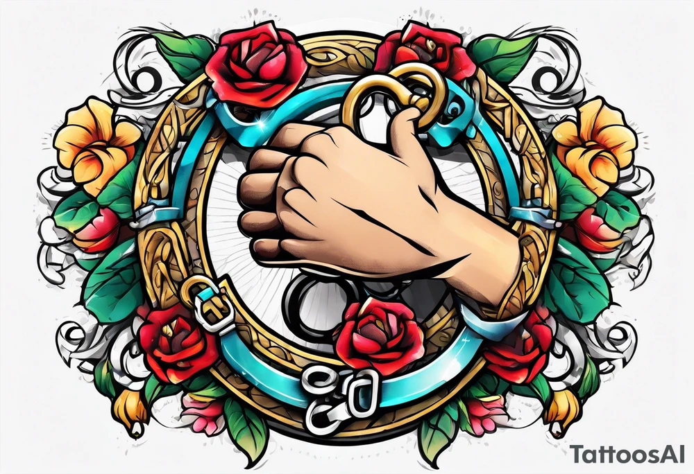 Praying hands with handcuffs tattoo idea