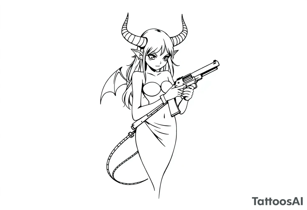 demon girl holding gun tattoo idea