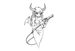 demon girl holding gun tattoo idea