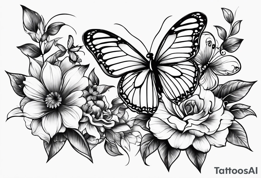 floral design with butterflies tattoo idea