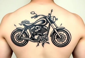 Motorcycle with gothic skulls,roses and female tattoo idea