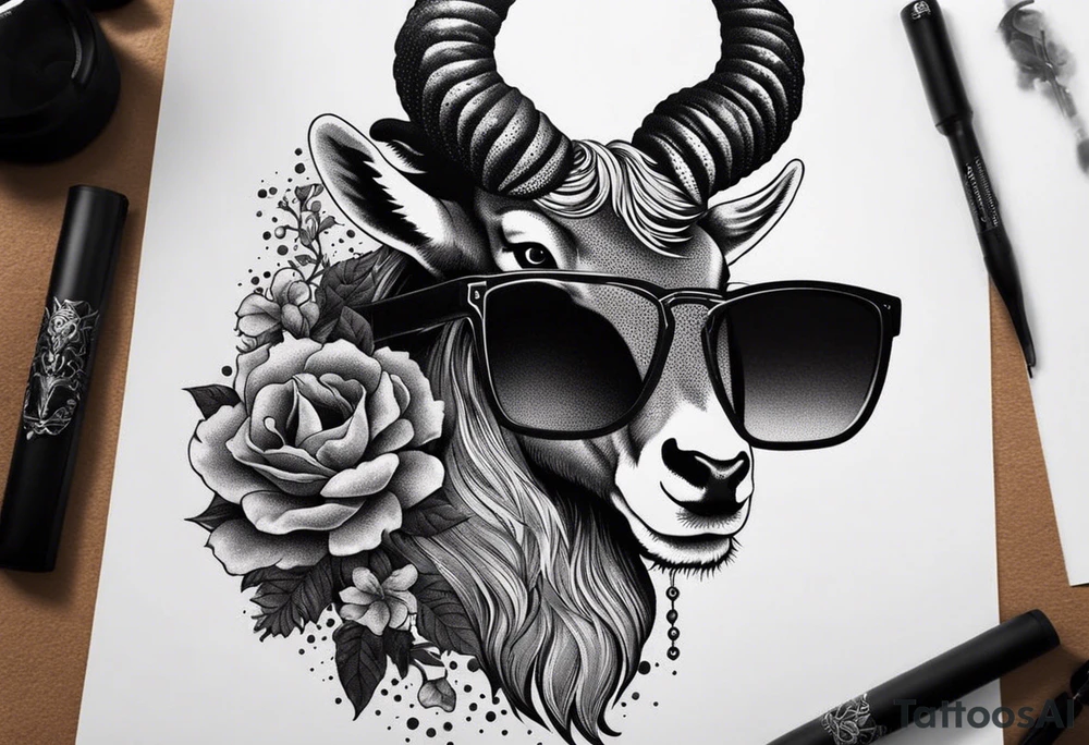 capricorn with sunglasses and gun tattoo idea