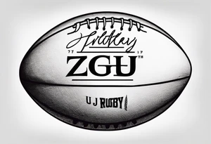 Rugby ball with ZJ written in the middle in the Gilbert font tattoo idea