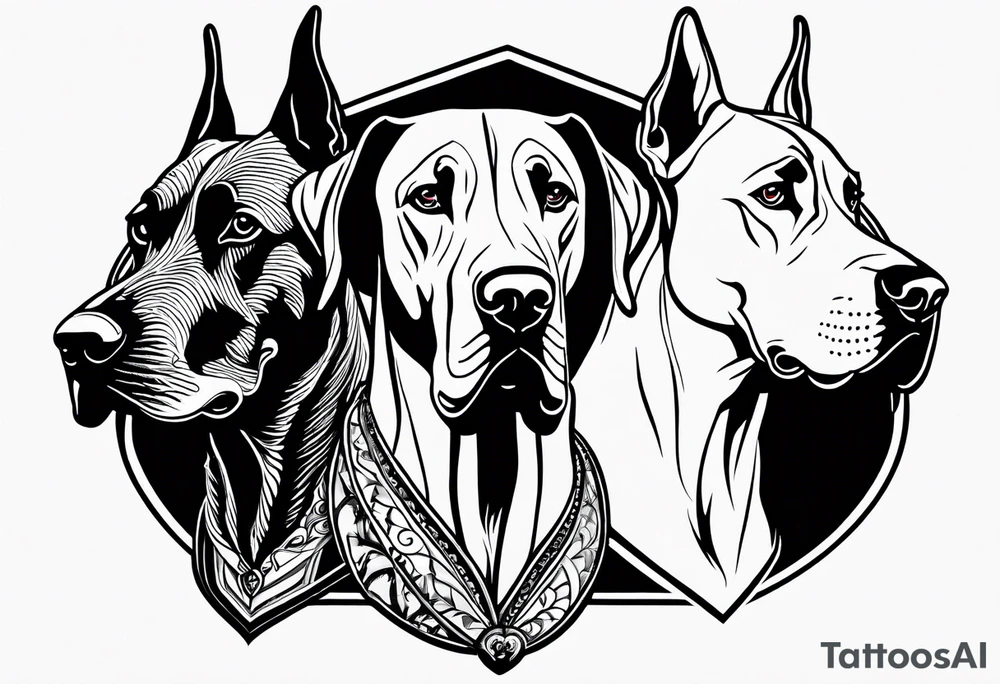 4 Great Danes together tattoo idea