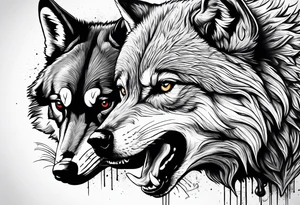 fight between Wolf and raccoon
Background Woods tattoo idea