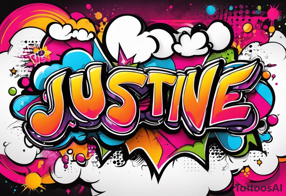 Graffiti style banner with the name Justine tattoo idea