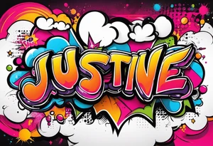 Graffiti style banner with the name Justine tattoo idea