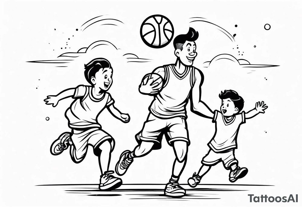 Dad playing basketball with 2 kids tattoo idea