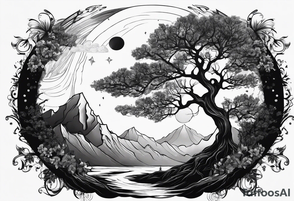 tattoo drawing of a tree on top of the planet earth tattoo idea