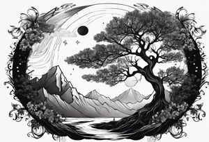 tattoo drawing of a tree on top of the planet earth tattoo idea