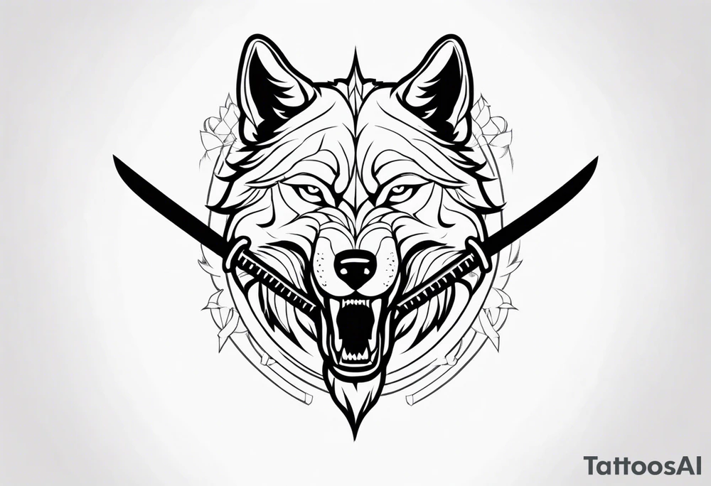 wolf head with katana tattoo idea