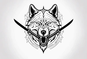 wolf head with katana tattoo idea