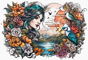 Fantasy story collage tattoo sleeve tattoo idea