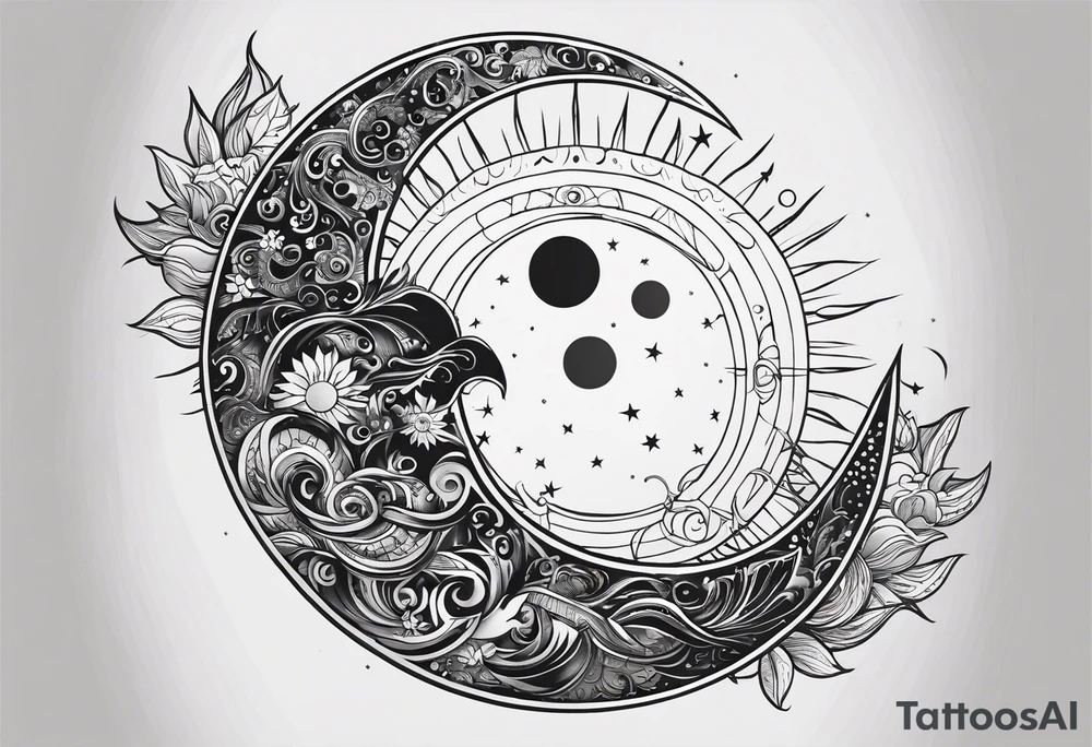 Moon and a sun, that covers half the moon but you can still see the moon and the sun tattoo idea