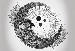 Moon and a sun, that covers half the moon but you can still see the moon and the sun tattoo idea