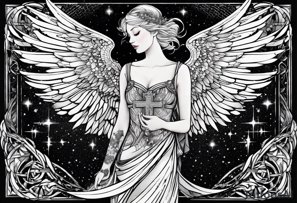 Constellation, Angel wing , snow , géométric , cross tattoo idea