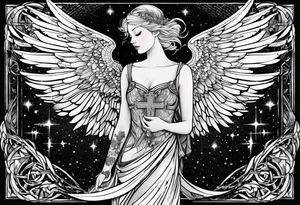 Constellation, Angel wing , snow , géométric , cross tattoo idea