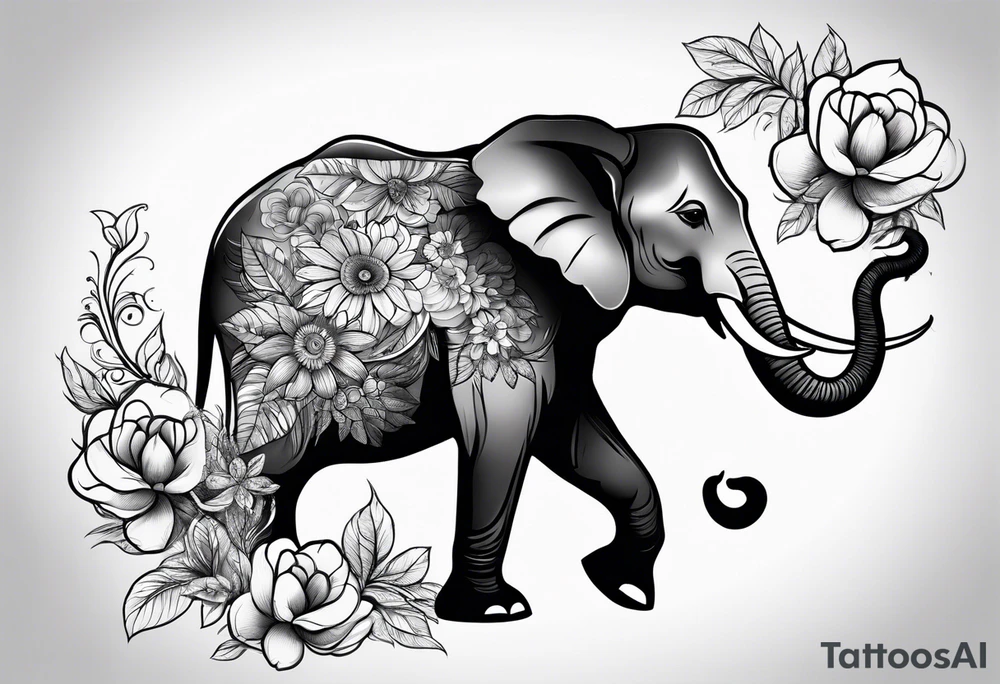 elephant with flowers tattoo idea