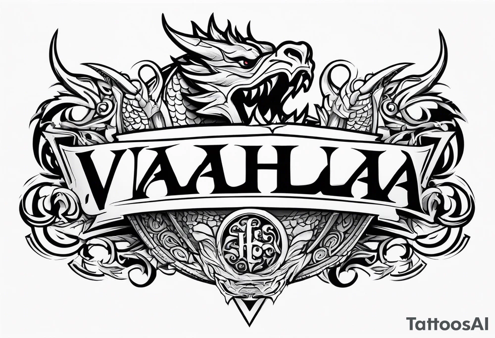 Valhalla sword shield dragon head tattoo idea