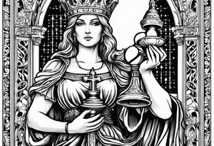 Saint Barbara holding a chalice with a tower beside her tattoo idea