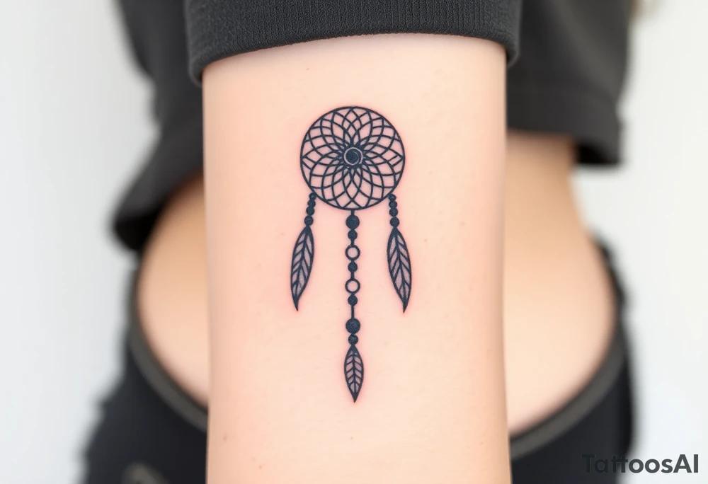 native dreamcatcher with flowing feathers and sacred beads tattoo idea