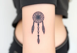 native dreamcatcher with flowing feathers and sacred beads tattoo idea