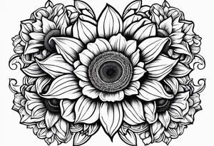 Sun Flower in the middle, Rose and Lily on top and a Gerbera daisy on the bottom tattoo idea