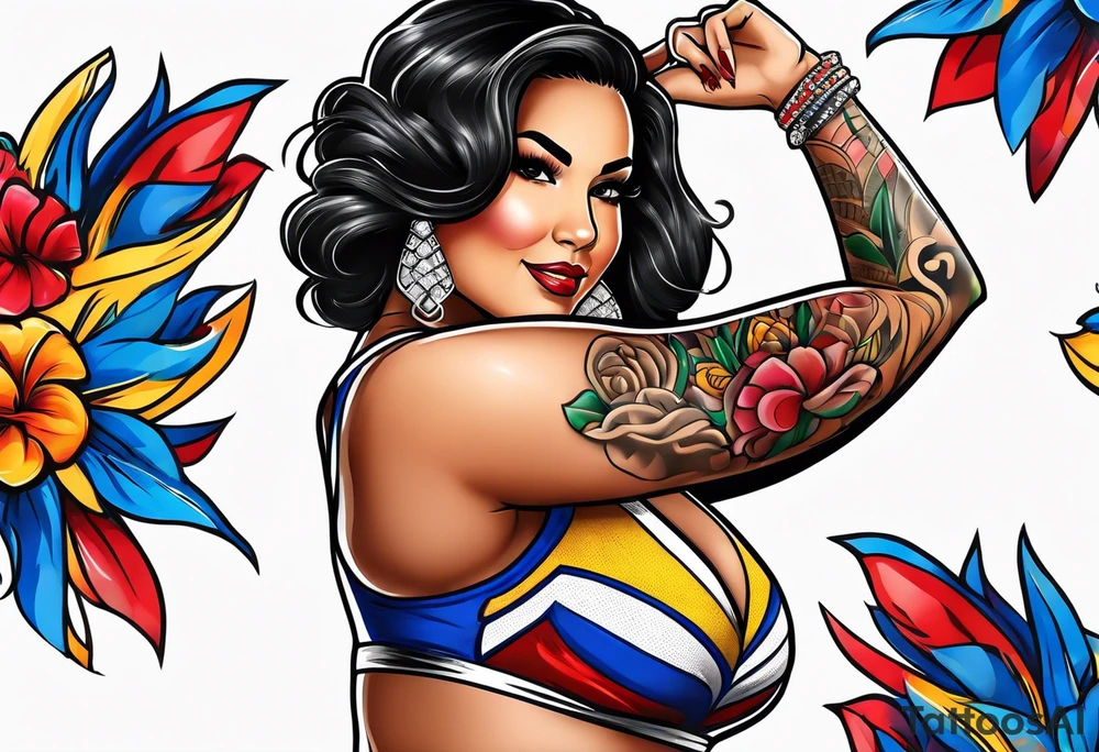 Thick latina woman in a bills cheerleader outfit tattoo idea