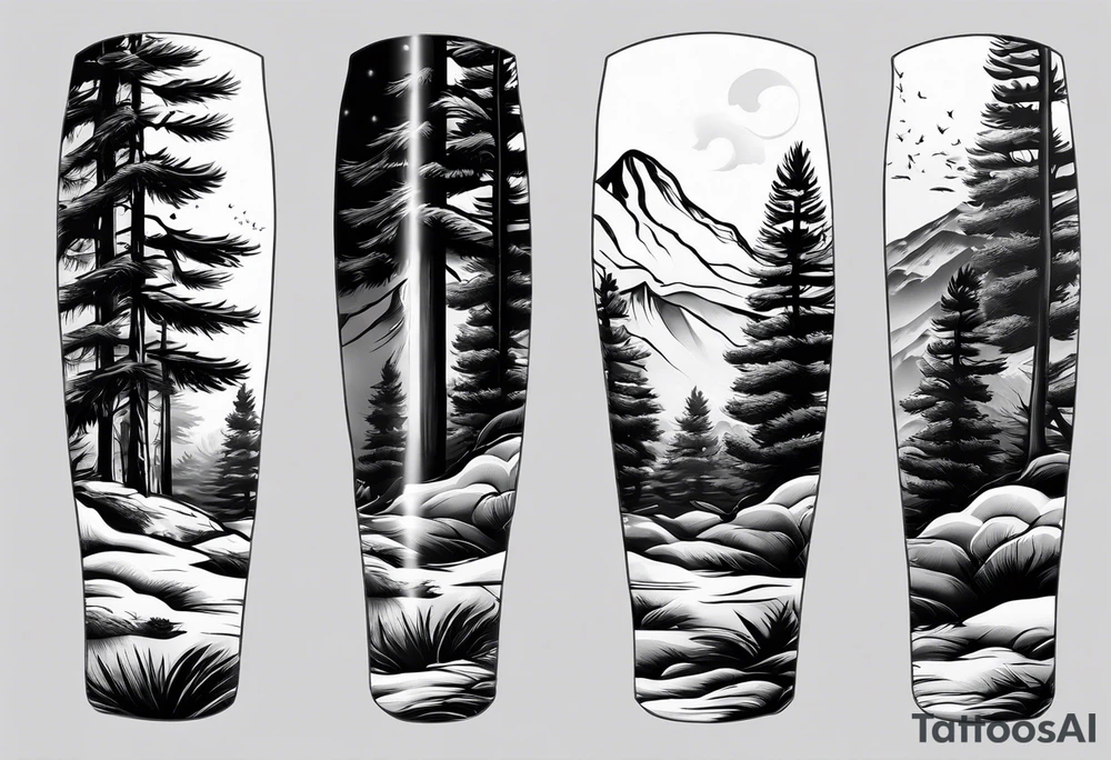 pine tree moutain sleeve tattoo idea