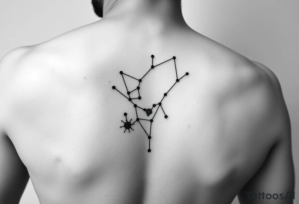 Big Virgo constellation into galaxy for leg tattoo idea