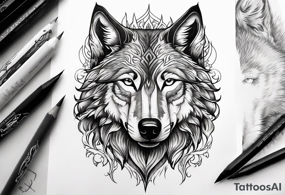 Wolf from flames from rose tattoo idea