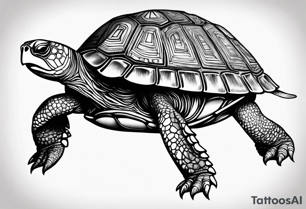 Turtle high on drugs, close up tattoo idea