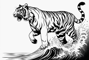 minimalist tiger climbing down near water tattoo idea