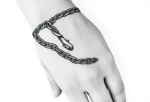 Chains intertwined around wrist going up to the thumb and index finger and connecting tattoo idea