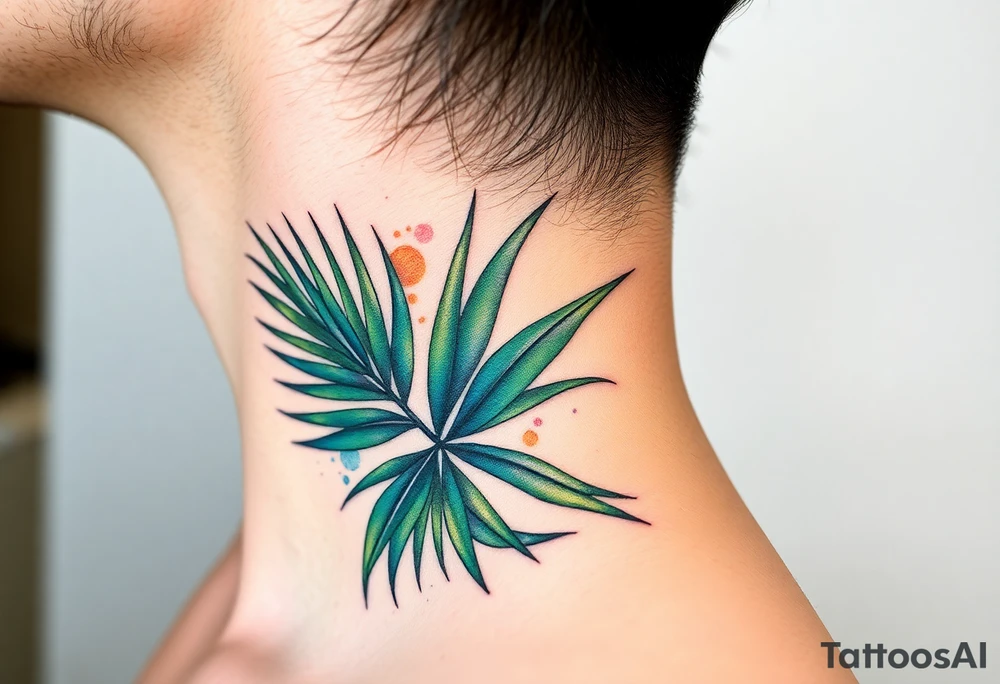large palm leaves twisted side neck tattoo tattoo idea