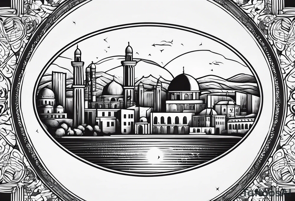 israel city vector circle
 vignette tattoo idea