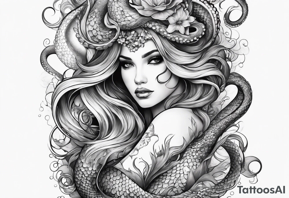 Leg sleeve with mermaid and octopus tattoo idea