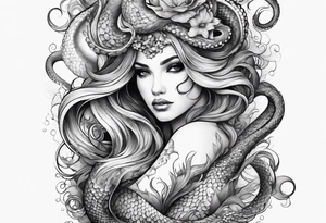 Leg sleeve with mermaid and octopus tattoo idea