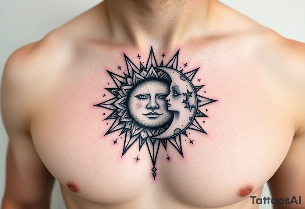 celestial sun and moon embrace with constellation patterns tattoo idea celestial sun and moon embrace with constellation patterns tattoo idea